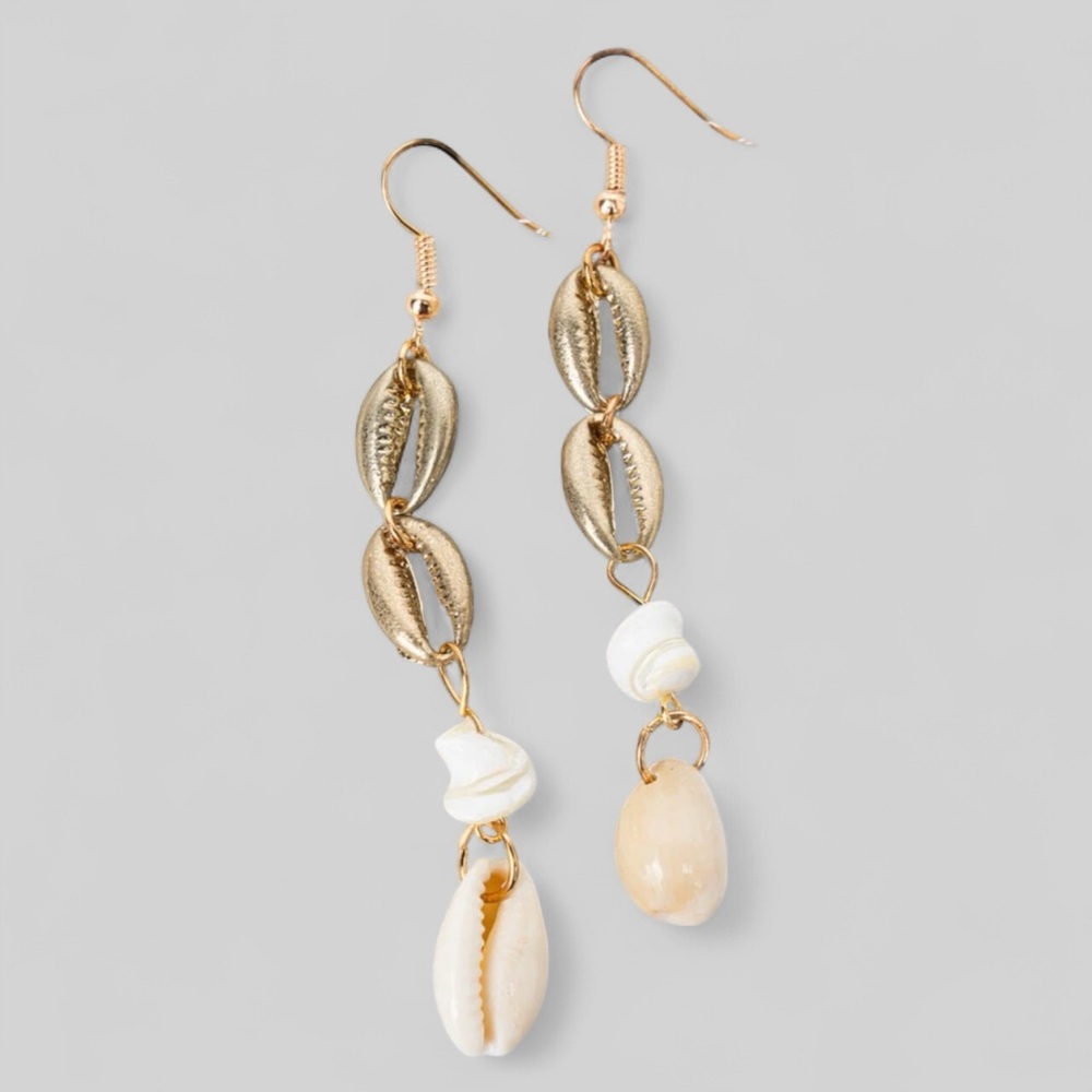 Coastal Cowrie Shell Goldtone Earrings